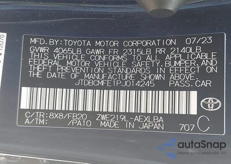 2023 Toyota Corolla Hybrid Le from USA, damaged, VIN JTDBCMFE1PJ014245